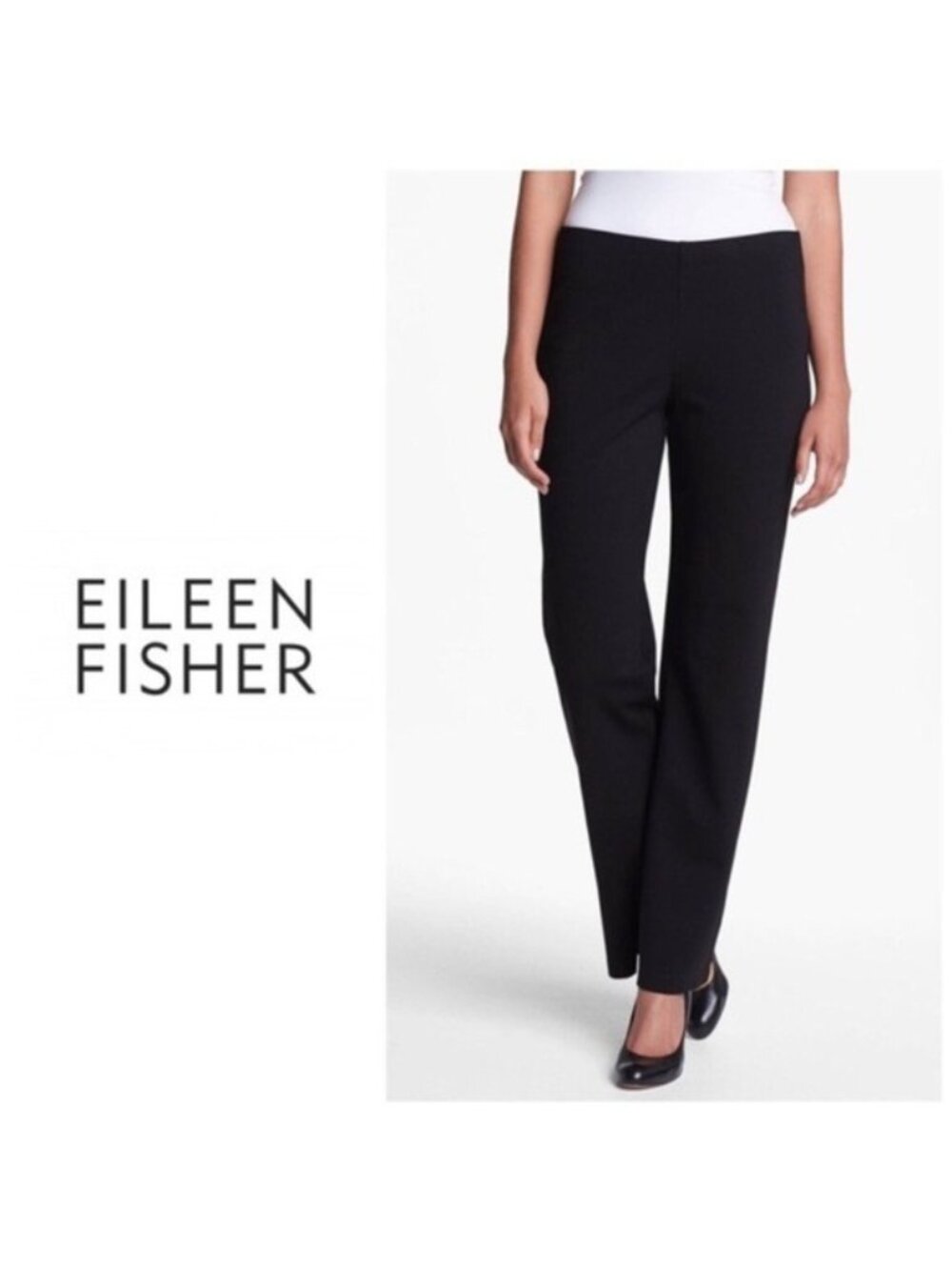 Eileen Fisher high rise Straight Leg pull on Pants in black size XSmall